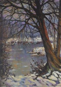 Tree By The Lake In Winter by Alexandre Altmann