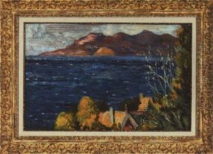 Coastal Scene With Mountains And Village by Alexandre Altmann