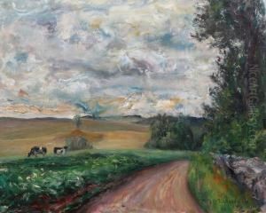 Landskap Med Kor Vid Landsvag by Martin Aberg