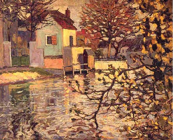 Fluslandschaft Mit Hausern In Nemours - view 1