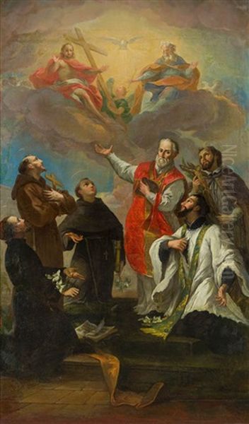 Anbetung Der Trinitat Durch Sechs Heilige (hl. Benedikt, Hl. Franziskus, Hl. Antoniusvon Padua, Hl. Ignatius Von Loyola, Hl. Franz Xaver, Hl. Nepomuk) - view 1