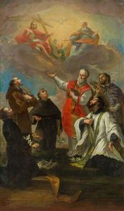 Anbetung Der Trinitat Durch Sechs Heilige (hl. Benedikt, Hl. Franziskus, Hl. Antoniusvon Padua, Hl. Ignatius Von Loyola, Hl. Franz Xaver, Hl. Nepomuk) by Martino Altomonte