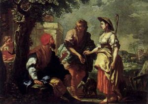 Laban, Jakob, Rahel Und Lea by Martino Altomonte