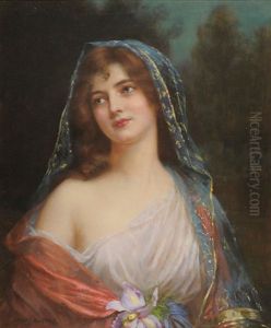 Iris (portrait Of A Girl Wearing A Cream Dress And Blue And Gold Embroidered Shawl)