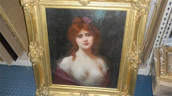 Portrait Of A Lady With Purple Flowers In Her Hair - view 1