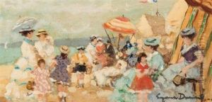 Ladies At The Beach by Eugenio Alvarez Dumont
