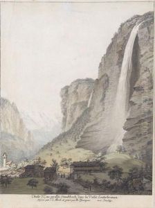 Chute D'eau Apellee Staubbach Dans La Vallee Louterbrunen by Johann Ludwig Aberli