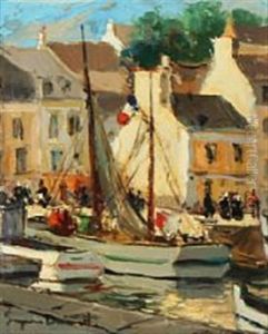 Summer Day In A South European Harbour by Eugenio Alvarez Dumont
