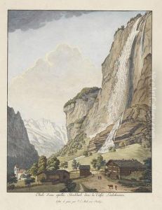 Chute D'eau Apellee Staubbach Dans La Vallee by Johann Ludwig Aberli