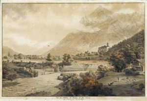 Vue Du Chateau De Wimmis Et Des Environs by Johann Ludwig Aberli