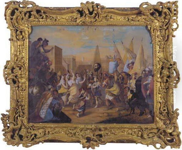 A Swiss Reverse Glass Painting Depicting The Triumph Of David - view 1