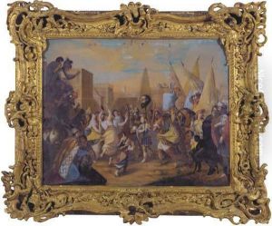 A Swiss Reverse Glass Painting Depicting The Triumph Of David