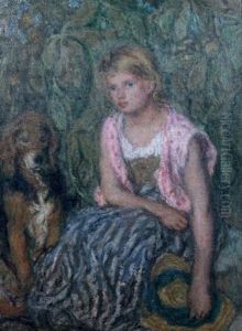 Jeune Fille Au Chapeau De Paille Et Son Chien thumbnail