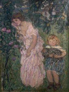 Femme Et Enfant Dans Un Jardin by Edmond-Francois Aman-Jean