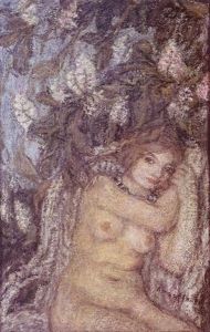 Nu Au Fauteuil Devant Un Arbre En Fleurs by Edmond-Francois Aman-Jean
