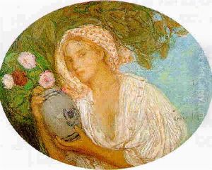 Jeune Femme Aux Fleurs by Edmond-Francois Aman-Jean
