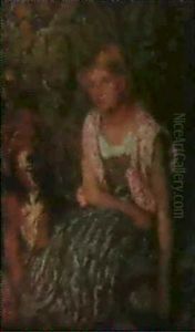 Fillette Et Son Chien by Edmond-Francois Aman-Jean