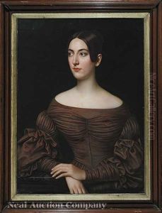 Portrait Of A Beautiful Woman In A Brown Dress, A Member Of The Beauvais-decuir Family by Jacques Guillaume Lucien Amans