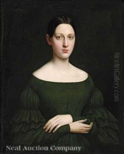 Portrait Of A Beautiful Woman In A Green Dress, A Member Of The Beauvais-decuir Family by Jacques Guillaume Lucien Amans