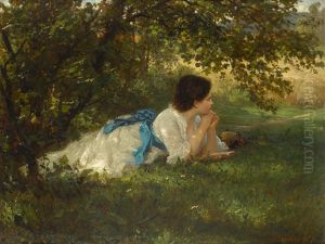 Girl In A Blue Sash by Wilhelm Amberg