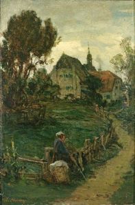 Rastender Wanderer Vor Grosem Hofgut