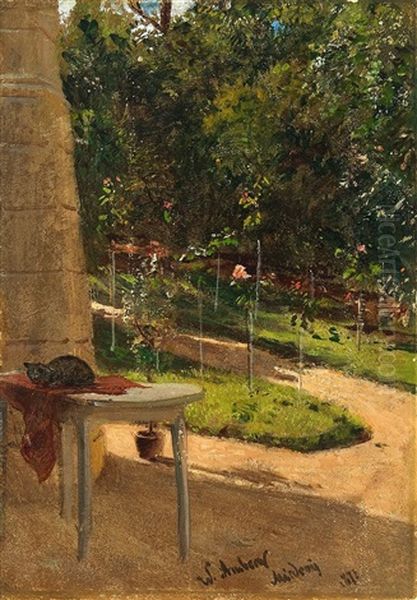 Gartenansicht Mit Katze Auf Dem Tisch - view 1