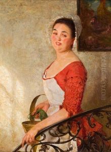 Dienstmagd Im Treppenhaus by Wilhelm Amberg