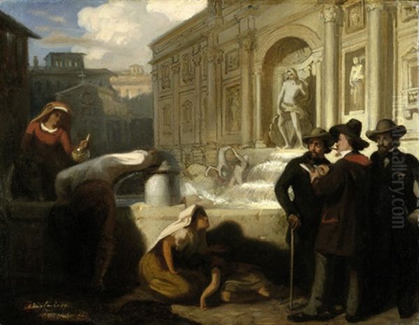Selbstbildnis Mit Kunstlerfreunden An Der Fontana Di Trevi In Rom - view 1