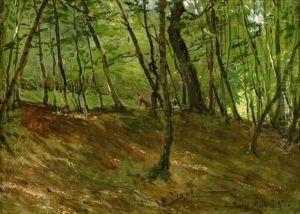 Waldstuck Bei Misdroy, Hinter Baumen Ein Pferdewagen by Wilhelm Amberg