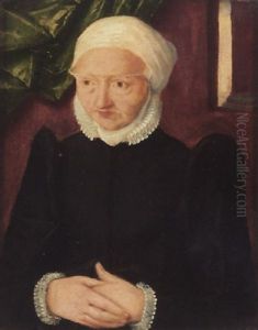 Portrait Of An Elderly Lady Wearing A Black, Lace-trimmed Dress And A White Headdress