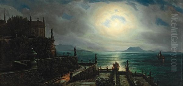 The Isola Bella On Lago Maggiore In The Moonlight - view 1