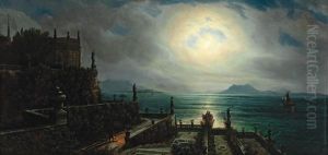 The Isola Bella On Lago Maggiore In The Moonlight by Gustave Adolph Amberger