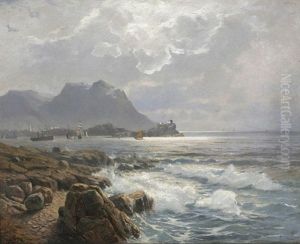 Kustenlandschaft Mit Segelbooten by Gustave Adolph Amberger