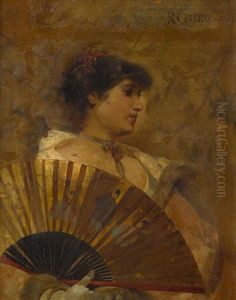 A Young Woman With Japanese Fan by Raphael von Ambros