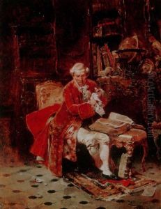 A Gentleman Resting In His Study With A Book by Raphael von Ambros