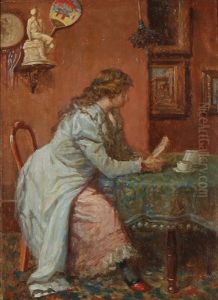 Interior With A Woman Reading A Letter by Manuel Amell