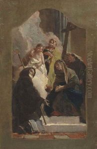 Saint Joseph With The Infant Christ And Saints Anthony Of Padua, Francis Of Paola, Anne And Peter Of Alcantara - A Modello by Giovanni Battista Amendola