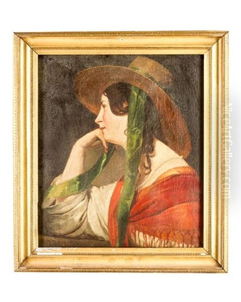 Girl With Hat And Green Band - view 1