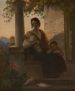 Italian Woman Accompanied By Her Children by Friedrich von Amerling