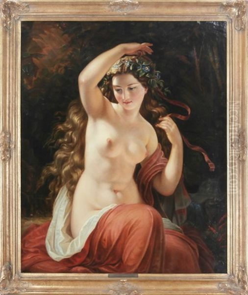 A Nude Beauty With Red Drape - view 1