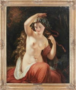 A Nude Beauty With Red Drape by Friedrich von Amerling