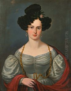 Paar Meisterliche Biedermeierportraits Eines Eleganten Paares Im Typischen Habit Der Zeit