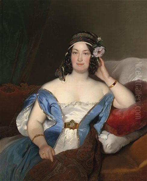 Portrait Einer Dame Mit Reichem Kopfschmuck Und Rosen Im Haar - view 1