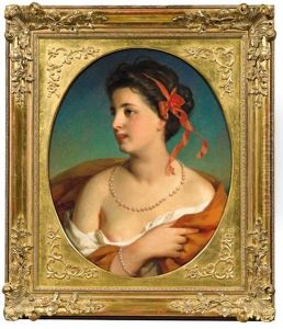 Madchen Mit Rotem Haarband Und Perlenkette by Friedrich von Amerling