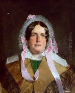 Portrait Einer Dame Mit Spitzenhaube Und Rosa Bandern