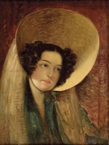 Junge Dame Mit Sonnenhut - Amerlings Dritte Frau (?) by Friedrich von Amerling