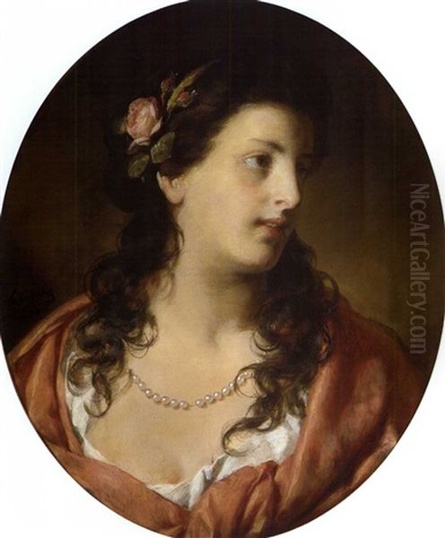 Junge Dame Mit Perlenkette Und Rosen Im Haar - view 1