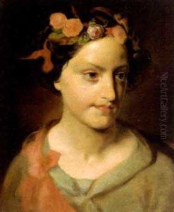 Bildnis Einer Jungen Frau Mit Einem Blumenkranz Im Haar by Friedrich von Amerling