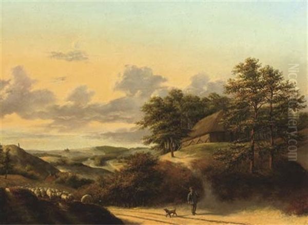 A Flock Of Sheep On A Country Path - view 1