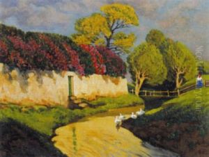 Ganse Am Bachufer by Eduard Ameseder